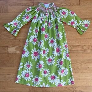 REMEBER NGUYEN EUC/LN Colorful Floral Hand Smocked Ruffle Bell Sleeve Dress